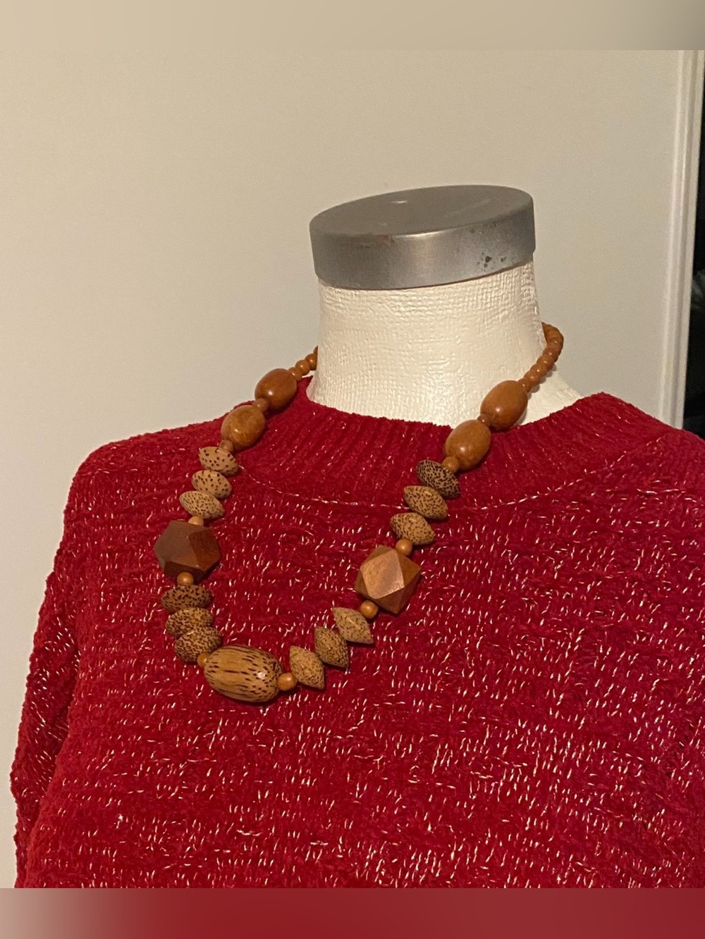 Natural Brown Wooden Bead Necklace - Women Jewelry